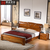 实木床榆木床1.8米双人床现代中式婚床高箱床储物气压床卧室家具