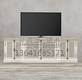 美式乡村复古做旧百叶门电视柜欧式风化白实木电视机组合落地柜