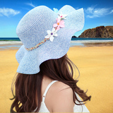夏季女士太阳帽花朵大沿防晒遮阳帽青年海边出游可折叠亲子沙滩帽