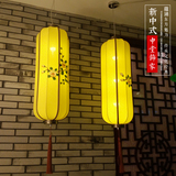 中式简约长筒吊灯灯笼布艺手绘艺术灯具 客厅餐厅茶楼酒店工程