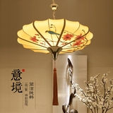 新中式小吊灯古典卧室书房布艺圆形茶楼酒店灯饰餐厅阳台手绘灯具