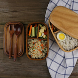 日式木质饭盒便当盒学生便携餐盒寿司盒干果盒野餐盒整木双层分格