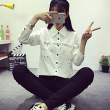 2016春季新款韩版学生衬衫女长袖纯棉打底衫学院风卡通刺绣衬衣潮