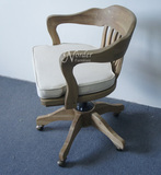 出口法式美式欧式原木书椅转椅橡木实木办公电脑椅复古椅做旧家具