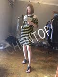 欧洲站2016 GAGA SHOW 春夏时尚显瘦露肩条纹褶皱连衣裙 CHUNTOP
