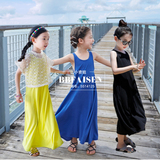 夏新款童装韩版女童纯棉波西米亚沙滩连衣裙儿童背心裙亲子装长裙