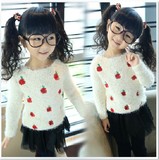 2015冬季春女童韩版上衣加绒加厚儿童小苹果长袖毛衣针织衫打底衫