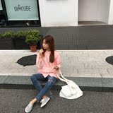 韩国订单chic棉麻立领宽松长袖衬衫衬衣女学院风