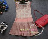 台湾高端品牌剪标吉娜家专柜正品原价4K方格图案欧根纱提花连衣裙
