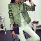 韩版复古风秋季新品鹿皮绒休闲短外套女士军绿色长袖上衣夹克开衫
