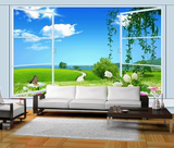 家居装修大型壁画壁纸沙发卧室客厅电视背景墙纸窗外自然风景