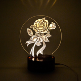 北欧宜家木质3D玫瑰花图案音乐台灯创意卧室床头灯LED创意生日礼