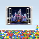 3d立体假窗户风景迪士尼梦幻城堡公主房装饰贴画女孩卧室背景墙贴