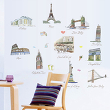 北欧著名建筑贴纸时尚创意卧室咖啡店装饰贴图客厅沙发背景墙贴画