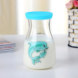 可爱牛奶杯微波炉加热带刻度玻璃牛奶瓶儿童早餐杯便携式玻璃瓶