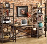 美式复古铁艺实木书桌带抽屉电脑桌办公桌写字桌loft做旧乡村桌子