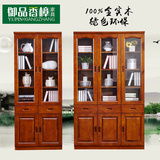 纯实木书柜三门简约中式书柜五门转角组合带玻璃书橱书架全香樟木