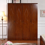 现代中式实木衣柜四门平拉门衣橱卧室组合立柜4开门整体木质衣柜