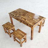 实木桌凳4人坐饭店餐桌椅组合餐馆面馆快餐厅用方桌方凳碳化复古