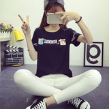 夏季宽松T恤女 韩国圆领学生简约百搭打底衫显瘦电眼卡通短袖上衣