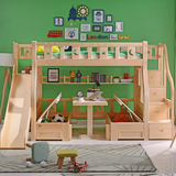 儿童床松木双层床子母床书桌上下床实木多功能高低床梯柜滑梯床