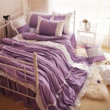 韩式家纺床上用品韩国全棉素色紫色纯色双拼韩国公主四件套床品