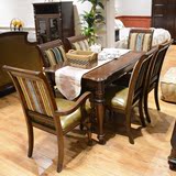 欧式餐桌椅组合 美式古典长餐台 木面雕刻1.4米小户型餐厅家具
