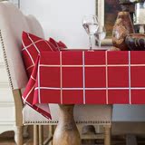 现代大红简约方格方形桌布布艺桌布 餐桌布 茶几布 柜子布可定做