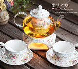 欧式下午茶田园水果茶过滤加热保温煮茶杯陶瓷玻璃花茶壶茶具套装