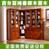 现代中式全实木书柜香樟木三门二门组合书橱带门抽屉书柜带门家具