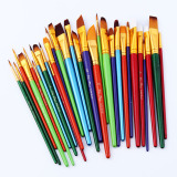 尼龙毛短杆尖头圆峰水彩笔 水彩颜料画笔丙烯画笔全套30支