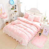 四件套韩版公主风纯棉1.8m蕾丝纯色双人床公主花边床裙式床上用品