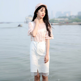花园派对2016夏季新品女装韩版文艺纯色网纱背带裙半身裙子中裙