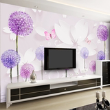 3D立体梦幻壁纸紫色蒲公英电视背景墙纸客厅卧室现代简约大型壁画