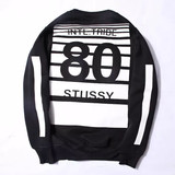 正品代购 Stussy斯图西 80数字 字母Logo 条纹圆领男女卫衣