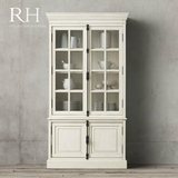 RH 美式实木酒柜做旧 欧式白色简约酒柜 法式天地锁酒柜 可定制