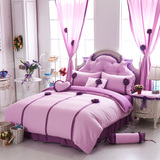 公主四件套全棉纯棉1.8M床上用品婚庆紫色立体花蕾丝被套床裙包邮