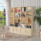松木书柜带门简易自由组合置物柜儿童书架简易储物柜子纯实木书橱