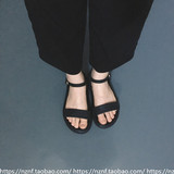 16新款夏季韩版黑色平底凉鞋女百搭学生简约平跟罗马鞋一字