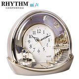 RHYTHM/丽声 豪华水晶静音座钟闹钟 现代欧式小天鹅台钟 石英钟表