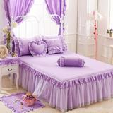 纯棉韩版床裙单件 全棉蕾丝紫色床罩床单席梦思床盖公主床上用品