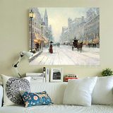雪中的城市 托马斯 欧式风景油画小清新装饰画书房卧室横幅帆布画