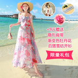 泰国夏雪纺吊带波西米亚长裙中长款海滩裙沙滩裙海边度假裙连衣裙