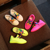镂空夏季新款儿童运动鞋韩版男童女童糖果色弹力布透气七彩椰子鞋