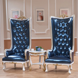 欧式形象椅沙发椅装饰椅实木高背椅真皮面公主椅美式高档椅子现货
