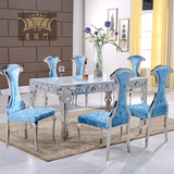 不锈钢餐桌椅组合6人后现代家具长方形时尚简约欧式新古典饭桌子
