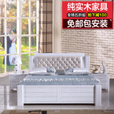 榆木床全实木床 1.8米双人储物高箱床白色开放漆婚床现代中式家具