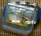 包邮韩国进口卡通不锈钢白钢分格饭盒有盖餐盒学生餐盘便当盒送包