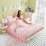 【天天特价】四件套蕾丝公主花边床上用品韩式风粉色蝴蝶结1.8m床