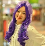 新款假发女中分刘海渐变色长卷发亚麻色粉紫色双色假发彩色长发女